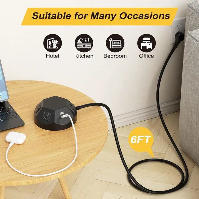 Alt view image 5 of 7 - Power Strip Tower with PD 20W USB C Ports, Surge Protector with 4 Outlet and 4 USB Ports, 6.56 FT Extension Cord Power Tower Charging Station for Desk, Home Office, Living Room, Bedroom