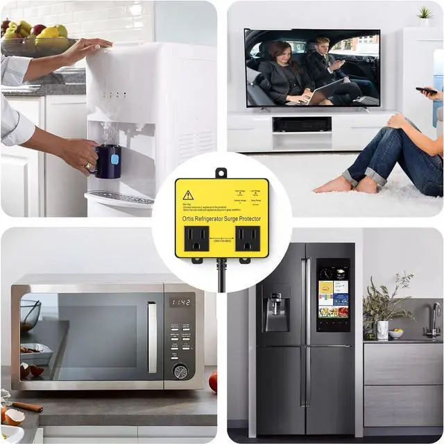 Alt view image 7 of 7 - Refrigerator Surge Protector, Ortis Double Outlet Voltage Protector for Home Appliances with Time Delay, Protects Against Brownout, Spike, Instant Surge All Voltage Abnormalities, Yellow