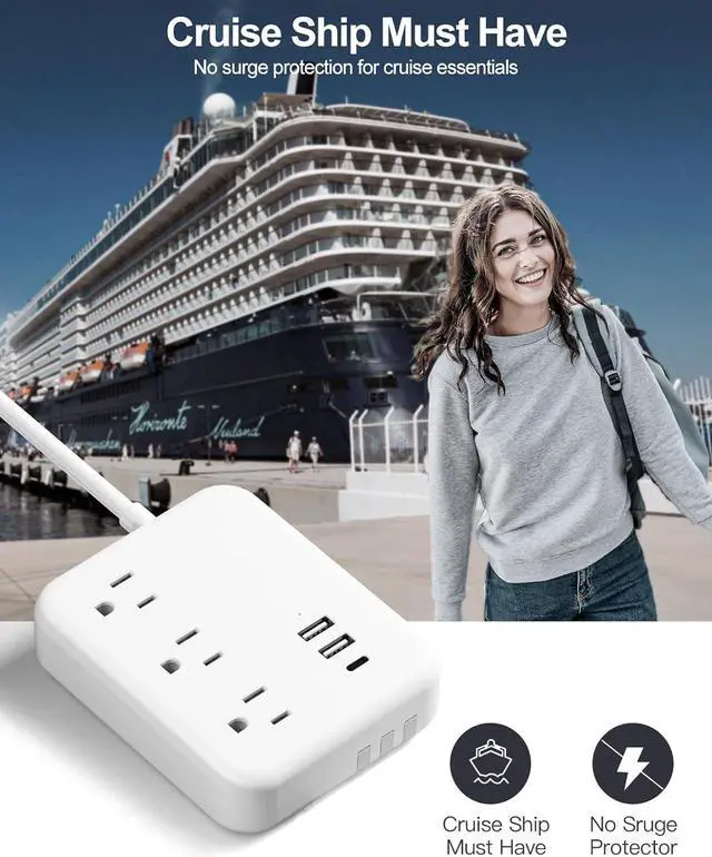 Alt view image 4 of 7 - 6 Ft Extension Cord Flat Plug Power Strip - 3 Outlets 3 USB Ports with 3 Built in Cables, Outlet Extender with 6 Feet Extension Cord, Flat Plug, Desk USB Charging Station, ETL,White