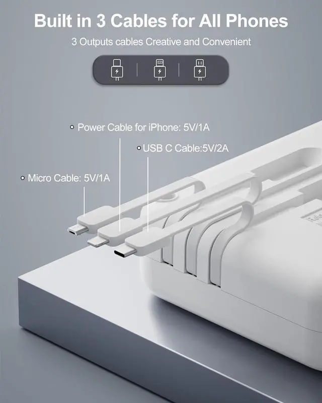 Alt view image 2 of 7 - 6 Ft Extension Cord Flat Plug Power Strip - 3 Outlets 3 USB Ports with 3 Built in Cables, Outlet Extender with 6 Feet Extension Cord, Flat Plug, Desk USB Charging Station, ETL,White