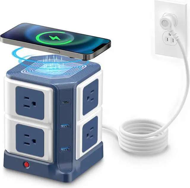 Main image of PD 20W USB C Power Strip with Wireless Charger BESTEK 8-Outlet Surge Protector and 30W 3-Port USB Charging Dock Station,4000 Joules,ETL Listed,Dorm Room Accessories (8AC+3USB+Wireless Charger-Blue)