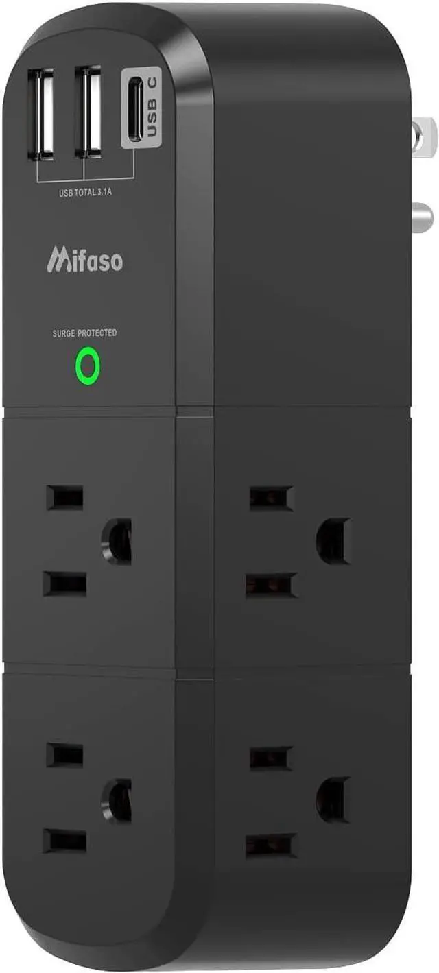 Main image of USB Outlet Extender Surge Protector - with Rotating Plug, 1800 Joules, 6 AC Multi Outlet and 3 USB Ports (1 USB C), 3-Sided Swivel Power Strip with Spaced Splitter for Home, Office, Travel