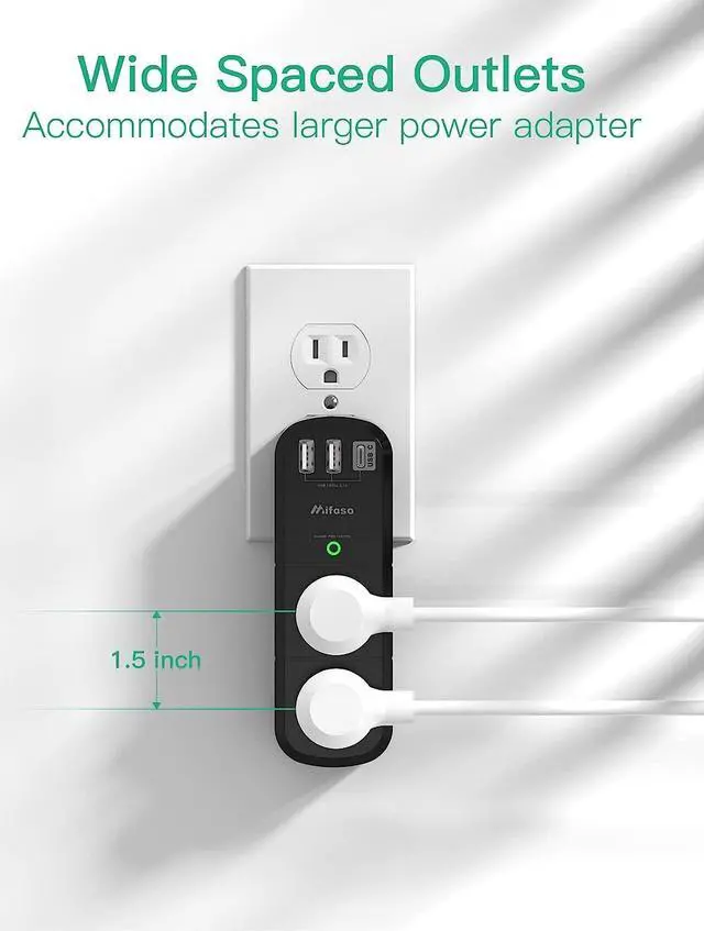 Alt view image 5 of 7 - USB Outlet Extender Surge Protector - with Rotating Plug, 1800 Joules, 6 AC Multi Outlet and 3 USB Ports (1 USB C), 3-Sided Swivel Power Strip with Spaced Splitter for Home, Office, Travel