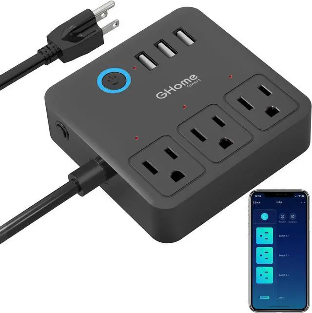 Main image of GHome Smart Power Strip, 3 USB Ports and 3 Individually Controlled Smart Outlets, WiFi Surge Protector Works with Alexa Google Home, Home Office Cruise Ship Travel Multi-Plug Extender Flat Plug