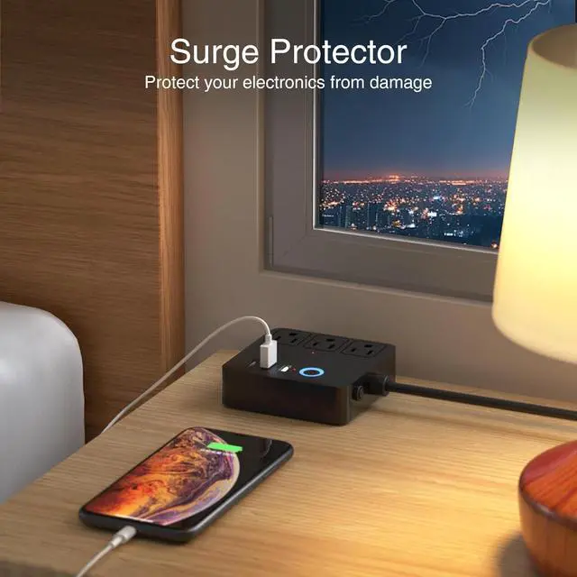 Alt view image 6 of 7 - GHome Smart Power Strip, 3 USB Ports and 3 Individually Controlled Smart Outlets, WiFi Surge Protector Works with Alexa Google Home, Home Office Cruise Ship Travel Multi-Plug Extender Flat Plug