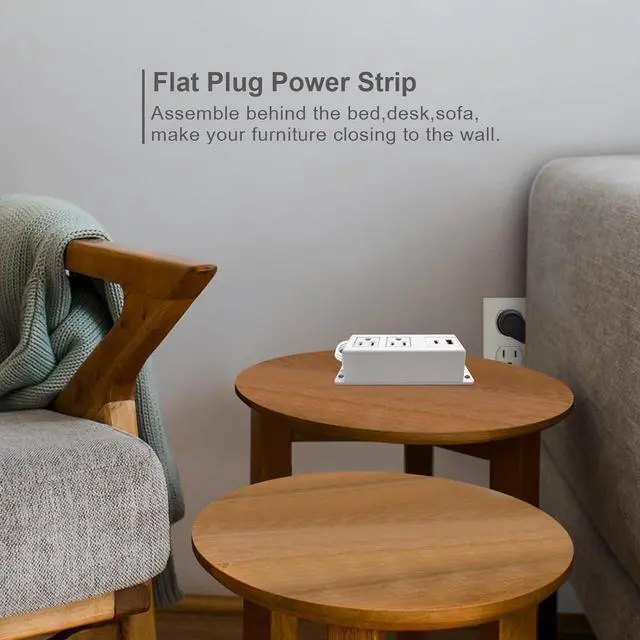 Alt view image 4 of 7 - Multiple Plug Outlet with USB C 20W Wall Mounted Power Strip Under Desk Mountable Extension Cord with PD Type C Flat Plug Power Station for Home Workshop Dorm Travel White