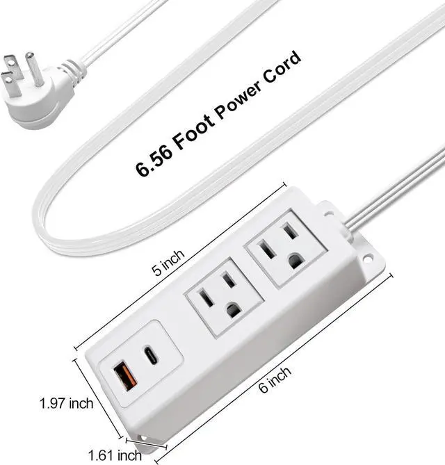 Alt view image 5 of 7 - Multiple Plug Outlet with USB C 20W Wall Mounted Power Strip Under Desk Mountable Extension Cord with PD Type C Flat Plug Power Station for Home Workshop Dorm Travel White