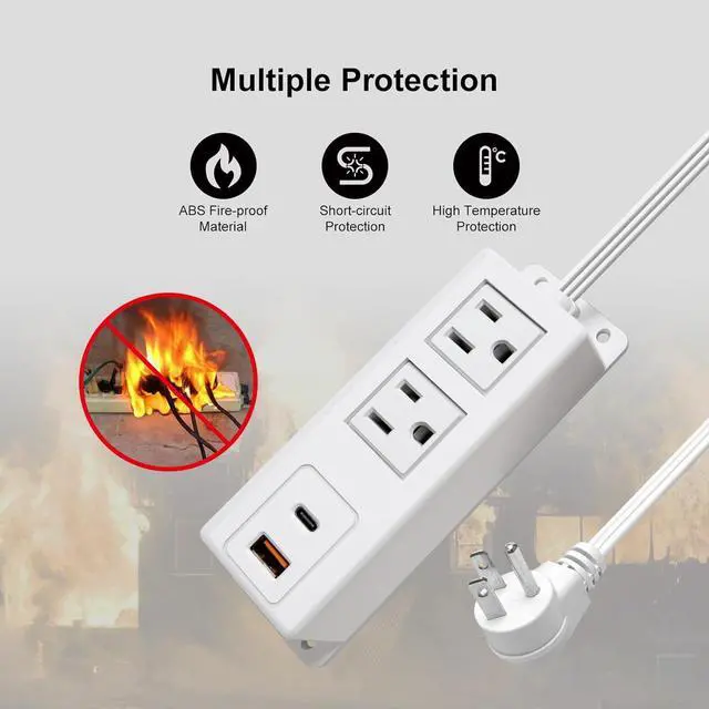 Alt view image 6 of 7 - Multiple Plug Outlet with USB C 20W Wall Mounted Power Strip Under Desk Mountable Extension Cord with PD Type C Flat Plug Power Station for Home Workshop Dorm Travel White