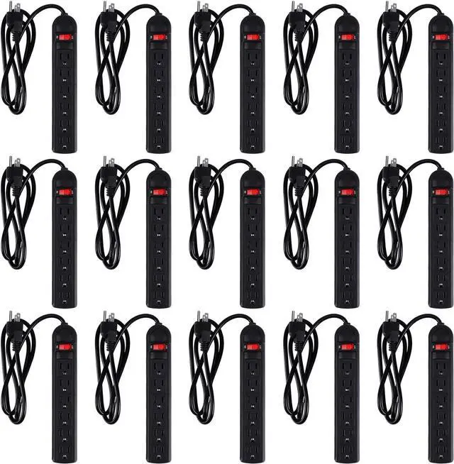Main image of 15 Pack 6 Outlet Power Strip Surge Protector Flat Plug Surge Protector Power Strip Wall Mount Overload Surge Protection for Home Office (Black,4 ft)