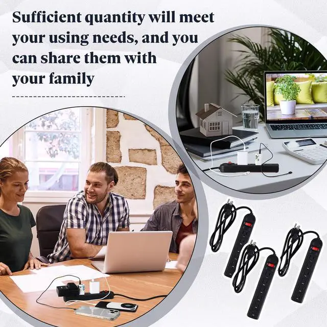 Alt view image 5 of 7 - 15 Pack 6 Outlet Power Strip Surge Protector Flat Plug Surge Protector Power Strip Wall Mount Overload Surge Protection for Home Office (Black,4 ft)