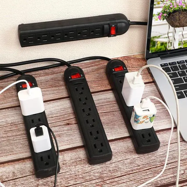 Alt view image 7 of 7 - 15 Pack 6 Outlet Power Strip Surge Protector Flat Plug Surge Protector Power Strip Wall Mount Overload Surge Protection for Home Office (Black,4 ft)