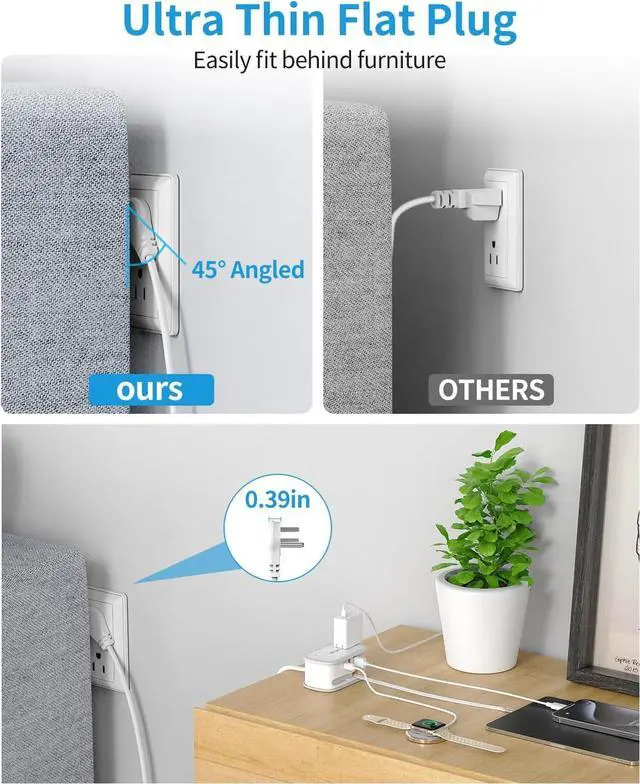 Alt view image 7 of 7 - BEVA Travel Power Strip, Flat Plug Power Strip with Retractable USB C Cable, 5 FT Short Extension Cord with 2 AC Outlets 3 USB Ports(1 USB C), Small Portable Travel Accessories, Cruise Ship Essentials