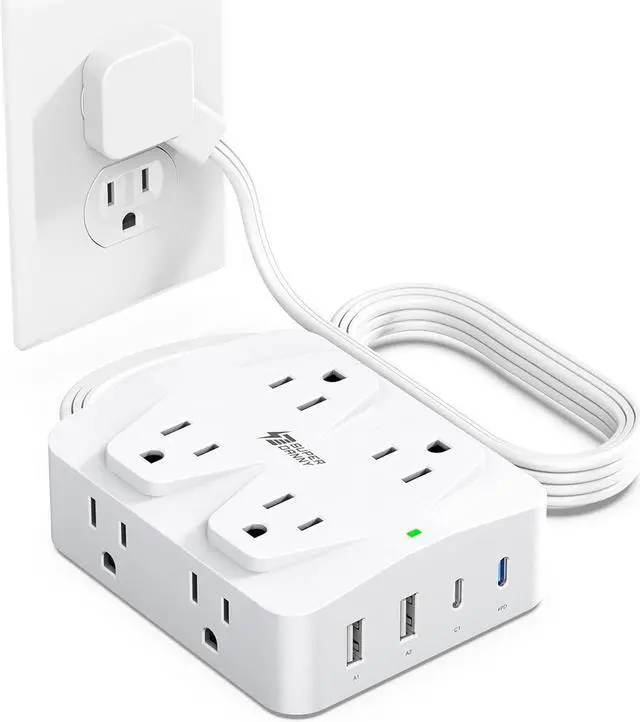Main image of 35W Fast Charging SUPERDANNY 4-Outlet 4-USB Power Strip with 20W C Port Fast Charge6FT Extension Cord, Surge Protector 1080J, Overload Switch, Mountable, for Home, Office, School, Dorm - White