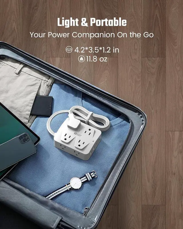 Alt view image 7 of 7 - 35W Fast Charging SUPERDANNY 4-Outlet 4-USB Power Strip with 20W C Port Fast Charge6FT Extension Cord, Surge Protector 1080J, Overload Switch, Mountable, for Home, Office, School, Dorm - White