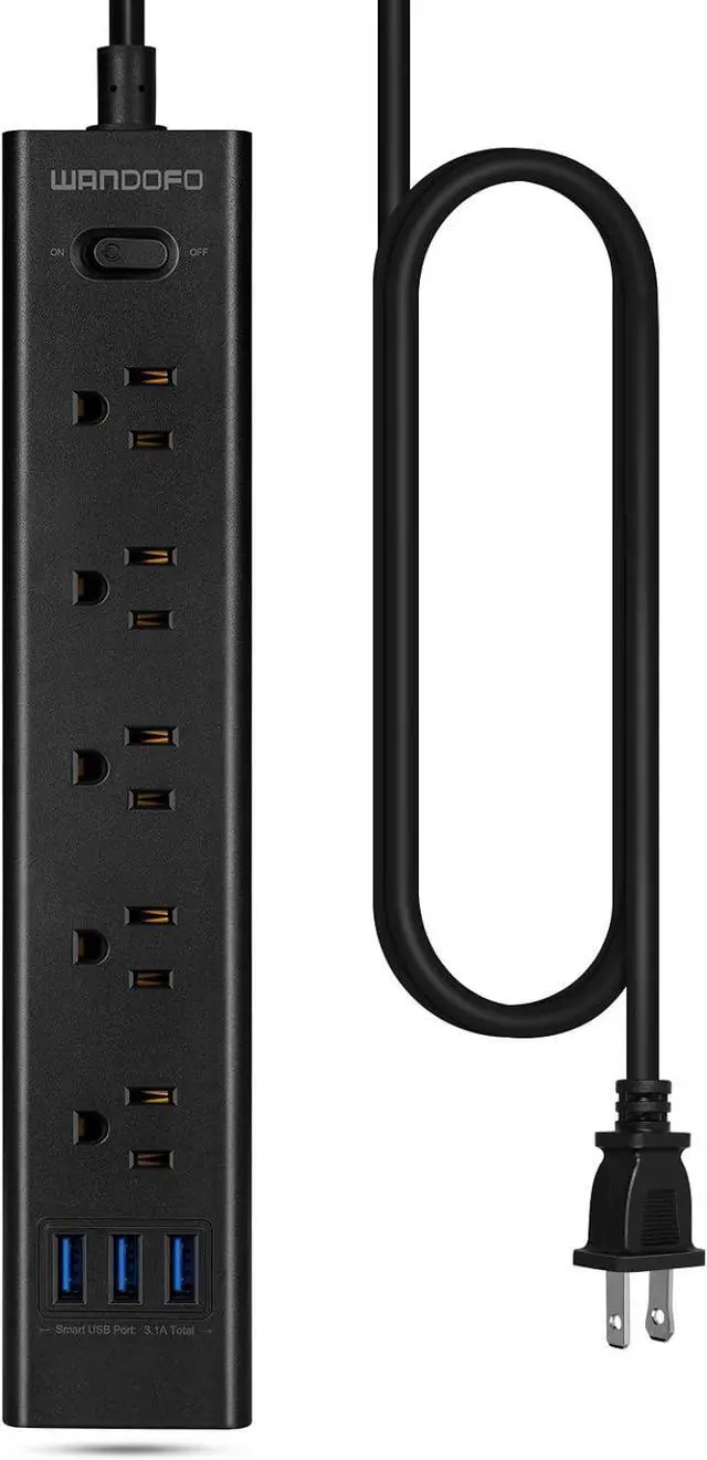 Main image of 2 Prong Power Strip, 10FT Long Extension Cord Surge Protector, 5 Outlets and 3 USB, 13A/1625W, Polarized Two Prong to Three Prong Outlet Adapter Converter, Wall Mount, Black
