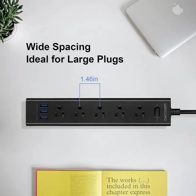 Alt view image 5 of 7 - 2 Prong Power Strip, 10FT Long Extension Cord Surge Protector, 5 Outlets and 3 USB, 13A/1625W, Polarized Two Prong to Three Prong Outlet Adapter Converter, Wall Mount, Black