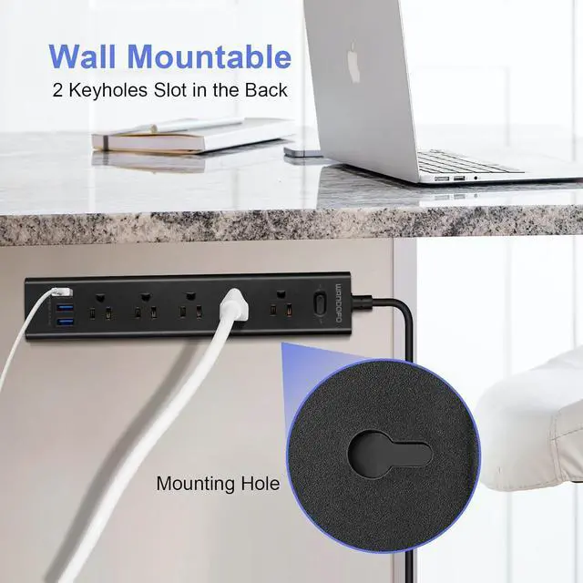 Alt view image 7 of 7 - 2 Prong Power Strip, 10FT Long Extension Cord Surge Protector, 5 Outlets and 3 USB, 13A/1625W, Polarized Two Prong to Three Prong Outlet Adapter Converter, Wall Mount, Black