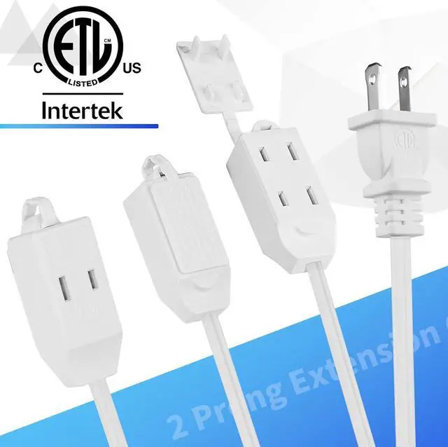 Alt view image 3 of 7 - 2 Prong Extension Cable 15 FT, Extra Long Power Cord With 3 Outlets, Flat Multiple Cable With Tamper Guard, ETL Listed, Outlet Saver, OFC, 16 Gauge Wire, 13A/125V, White With 25 Pcs Ties
