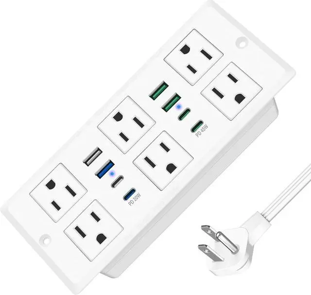 Main image of VILONG 14 in 1 Recessed Power Strip with PD 45W USB-C, Flush Mounted Drawer Outlet, 6 Outlets & 8 USB Ports, 45° Flat Plug, 6FT Extension Cord, Conference Desktop Built in Power Strip(White)