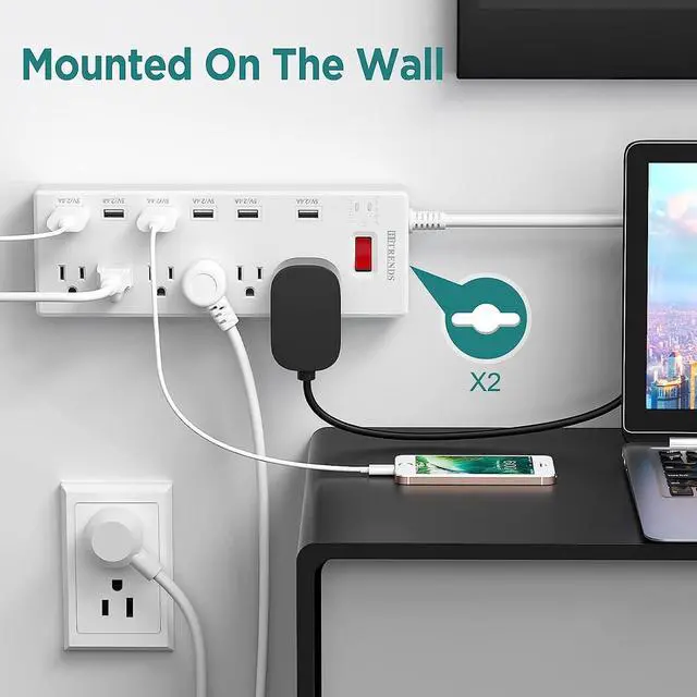 Alt view image 4 of 6 - HITRENDS Surge Protector Power Strip 6 Outlets with 6 USB Charging Ports, USB Extension Cord, 1625W/13A Multiplug for Multiple Devices Smartphone Tablet Laptop Computer (6ft, white)