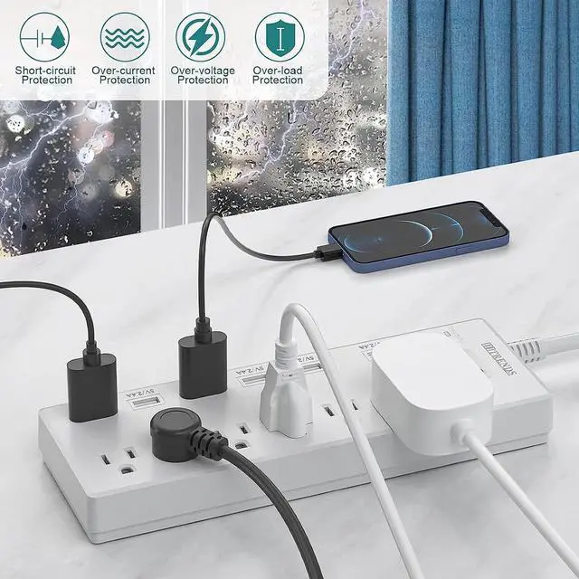 Alt view image 3 of 6 - HITRENDS Surge Protector Power Strip 6 Outlets with 6 USB Charging Ports, USB Extension Cord, 1625W/13A Multiplug for Multiple Devices Smartphone Tablet Laptop Computer (6ft, white)