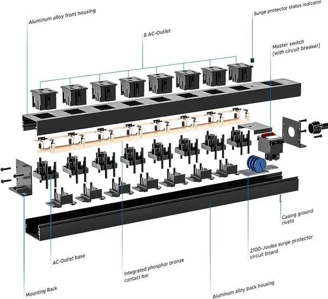 Alt view image 7 of 7 - CRST 8 Outlet Metal Heavy Duty Power Strip, 2100J Surge Protector, 6FT Cord Mountable Wide Spaced Industrial Long Power Strip,15A/1875W