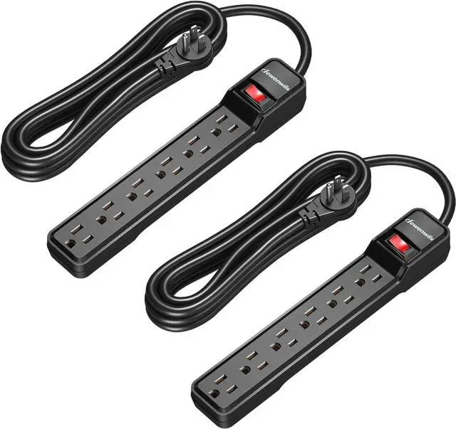 Main image of DEWENWILS 2-Pack Power Strip Surge Protector,15 Ft Extra Long Extension Cord, Low Profile Flat Plug,15 Amp Circuit Breaker, 500 Joules, Wall Mount, Black, UL Listed