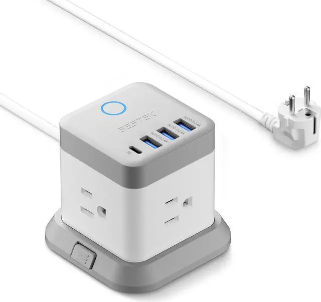 Main image of BESTEK European Travel Plug Adapter, Power Strip with USB C PD 20W and 3 USB Ports, 3 Side Wide Outlet Extender, 5ft EU Extension Cord, Detachable Base, Mountable Power Cube