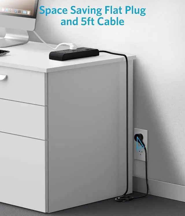 Alt view image 6 of 7 - BESTEK 4,000 Joules Surge Protector with USB,6 Feet Extension Cord Power Strip with 8 AC Outlets 15A 1875W,5V 4.2A 4 USB Charging Ports Desktop Charging Station,Wide Spaced Outlet for Large Plug,Black