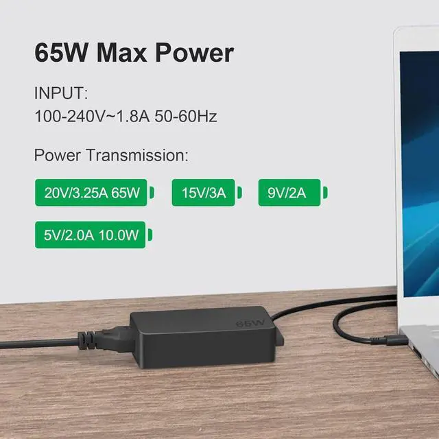 Alt view image 3 of 7 - 65W USB C Charger for  Thinkpad/Yoga/Chromebook Laptop Computer 65W 45W USB C Fast Power Adapter