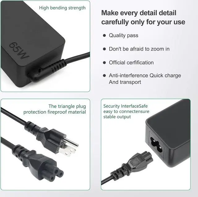 Alt view image 5 of 7 - 65W USB C Charger for  Thinkpad/Yoga/Chromebook Laptop Computer 65W 45W USB C Fast Power Adapter