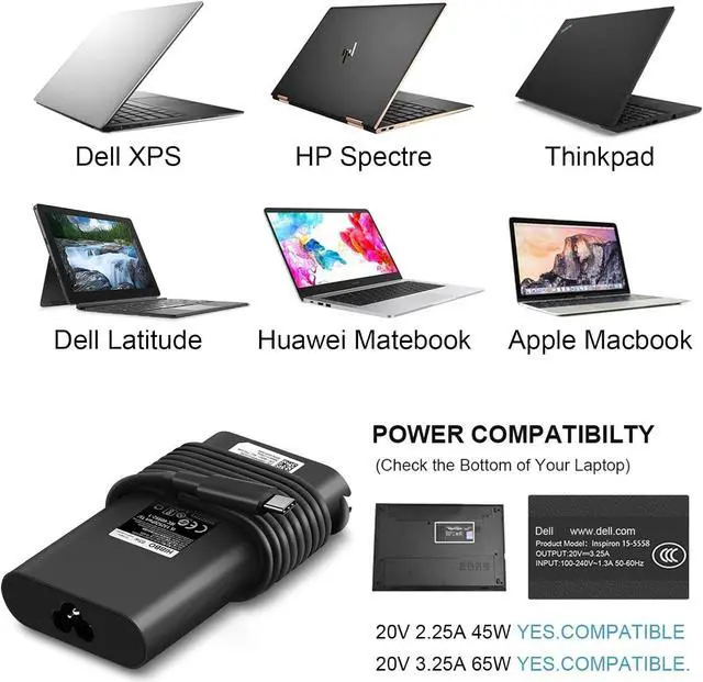 Alt view image 3 of 7 - Charger for HP Laptop Computer 65W 45W USB C Fast Power Adapter, Type C Power Cord Supply