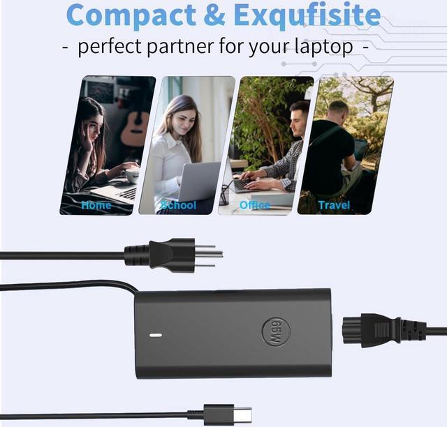 Alt view image 7 of 7 - New 65W USB C Laptop Charger for  Laptop Charger USB C for  Latitude 5420 5430 5440 5520 5540 7430 7420 7440 9440 2in1 XPS 13 9360 Chromebook 3100 Type C  AC Adapter Power Cord