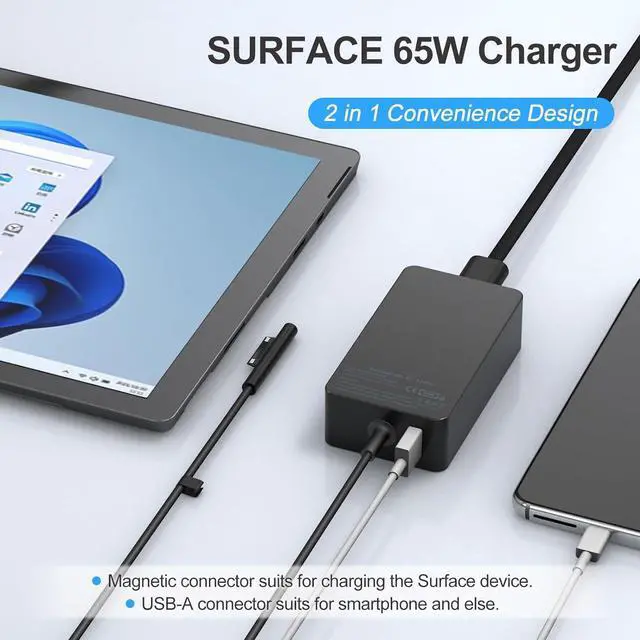 Alt view image 4 of 7 - 65W Surface Pro Laptop Charger-Microsoft Surface Pro Charger for Windows Surface Laptop 6,5,4,3,2,1,Microsoft Surface Pro10,9,8,7+,7,6,5,4,3,X,Surface Book3,2,1,Surface Go Tablet,Support 44W,36W, 10FT