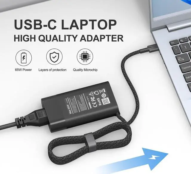 Alt view image 4 of 7 - New Slim 65W USB C Laptop Charger for HP Spectre X360,Envy X360,Chromebook,Elite X2,EliteBook X360,HP Spectre/EliteBook/Envy/ZBook/Chromebook Type C AC Adapter Travel Power Cord