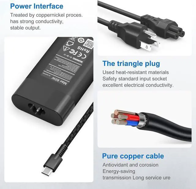 Alt view image 5 of 7 - New Slim 65W USB C Laptop Charger for HP Spectre X360,Envy X360,Chromebook,Elite X2,EliteBook X360,HP Spectre/EliteBook/Envy/ZBook/Chromebook Type C AC Adapter Travel Power Cord