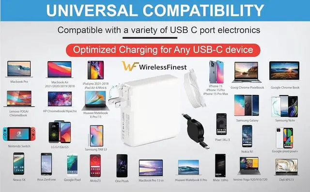 Alt view image 6 of 7 - Fast Powerful 118W USB C MacBook Pro Charger for MacBook Pro Air 13 14 15 16 Inch Mac Book Laptop Retina M2 M1 2023 2022 Computer iPad Pro  Galaxy + All USB C Device Include 2X Charging Cable