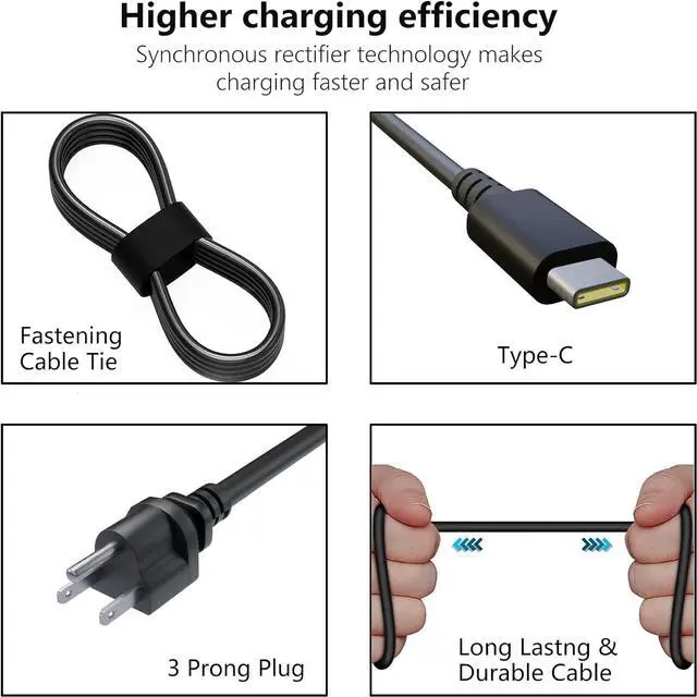 Alt view image 3 of 7 - 65W USB C Type c AC Charger Fit for  ThinkPad E580 E585 E590 E590S E595 T480 T490 T580  Yoga C940 C740  thinkbook ADLX65YCC3A Laptop Power Supply Adapter Cord