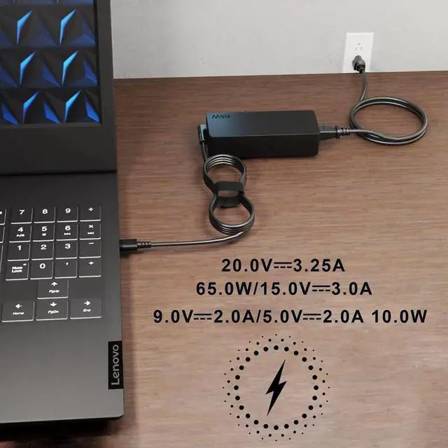 Alt view image 7 of 7 - 65W USB C Type c AC Charger Fit for  ThinkPad E580 E585 E590 E590S E595 T480 T490 T580  Yoga C940 C740  thinkbook ADLX65YCC3A Laptop Power Supply Adapter Cord