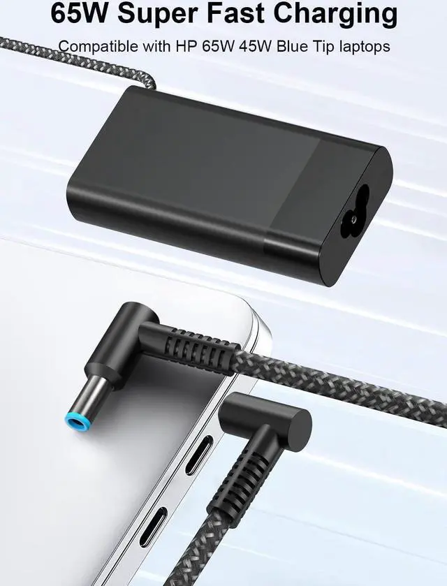 Alt view image 2 of 7 - 65W Charger for HP Envy X360, HP Spectre X360, HP EliteBook, HP Probook X360, HP Pavilion, HP Stream X360 Blue Tip Laptop Computer Smart Power Adapter