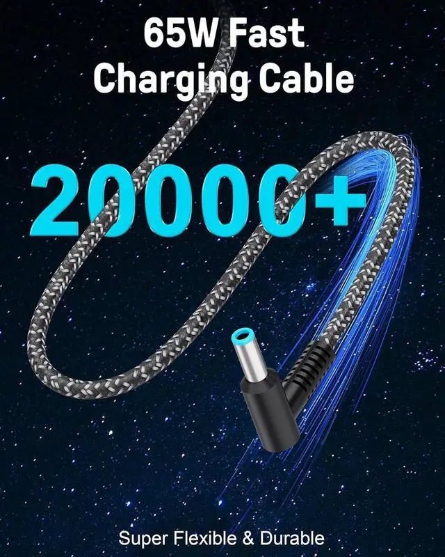 Alt view image 4 of 7 - 65W Charger for HP Envy X360, HP Spectre X360, HP EliteBook, HP Probook X360, HP Pavilion, HP Stream X360 Blue Tip Laptop Computer Smart Power Adapter