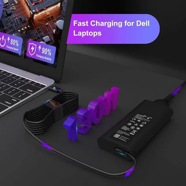 Alt view image 6 of 7 - 130W AC Adapter for  Laptop Charger USB C -  Computer Charger for XPS 15 17 9500 9520 9570 9575 9730 9530 Precision 5550 5560 5570 3560 3570 3571 2in1 Latitude 9410 9510 Type C Power Cord