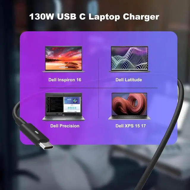 Alt view image 7 of 7 - 130W AC Adapter for  Laptop Charger USB C -  Computer Charger for XPS 15 17 9500 9520 9570 9575 9730 9530 Precision 5550 5560 5570 3560 3570 3571 2in1 Latitude 9410 9510 Type C Power Cord