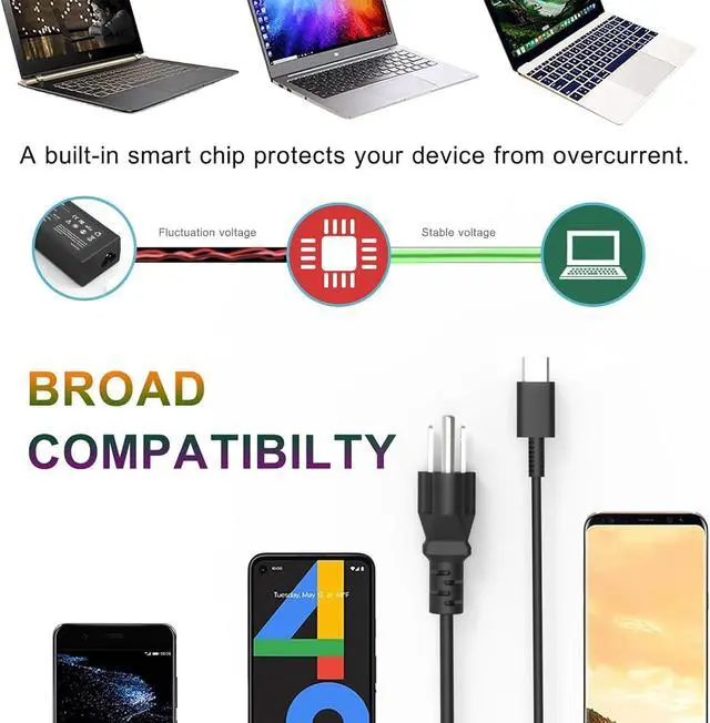 Alt view image 3 of 6 - Universal 65W 45W USB C Laptop Charger for Lenovo/Dell/HP Chromebook Laptop Charger USB-C Type C : Computer Power Adapter Cord Replacement Acer Asus Samsung MacBook or Smart Phone/Tablet