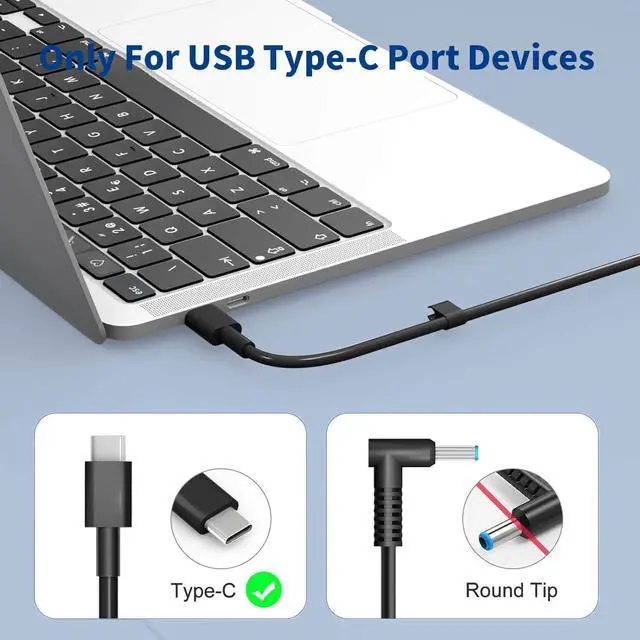 Alt view image 2 of 6 - New Slim 65W 60W Dell Laptop Charger USB C for Dell Latitude 5420 5440 5430 5520 5530 5540 7420 7440 7390 7400,XPS 13 Chromebook 3100,for Dell Inspiron 14 16 7620 2in1 AC Adapter Type C Power Cord