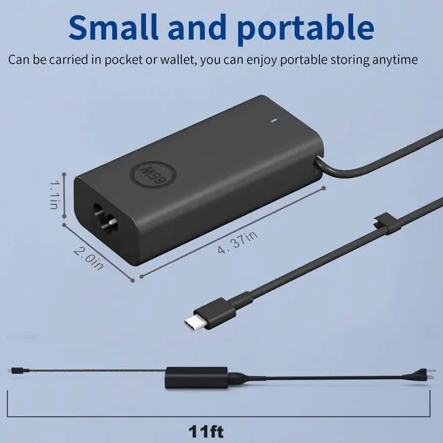 Alt view image 3 of 6 - New Slim 65W 60W Dell Laptop Charger USB C for Dell Latitude 5420 5440 5430 5520 5530 5540 7420 7440 7390 7400,XPS 13 Chromebook 3100,for Dell Inspiron 14 16 7620 2in1 AC Adapter Type C Power Cord
