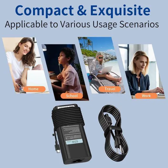 Alt view image 6 of 6 - New Slim 65W 60W Dell Laptop Charger USB C for Dell Latitude 5420 5440 5430 5520 5530 5540 7420 7440 7390 7400,XPS 13 Chromebook 3100,for Dell Inspiron 14 16 7620 2in1 AC Adapter Type C Power Cord