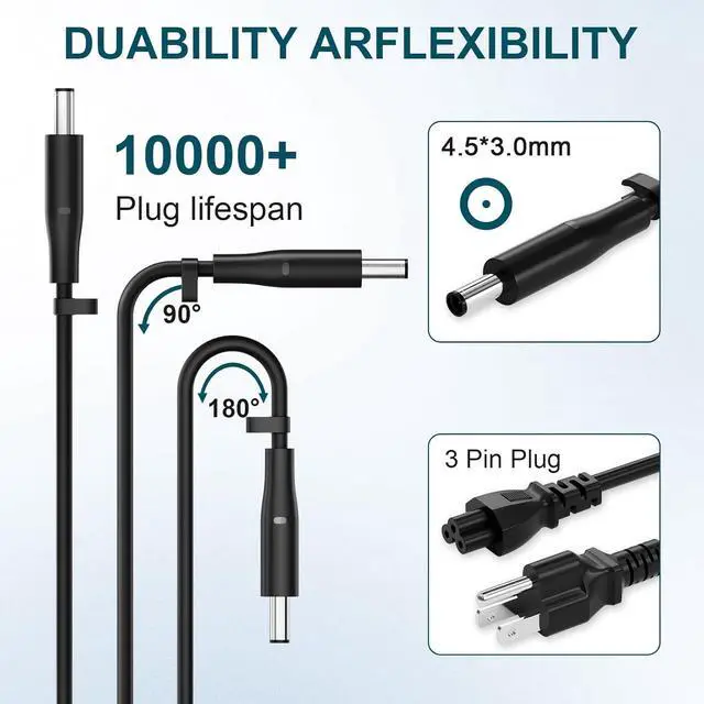 Alt view image 2 of 6 - 130W 4.5mm AC Adapter Compatible with  Precision 5510 5520 5530 5540 Vostro 7500 7510 7590 7620 7650 XPS 15 7590 9570 9560 9550 9530 Laptop Charger p56f ha130pm130 0v363h