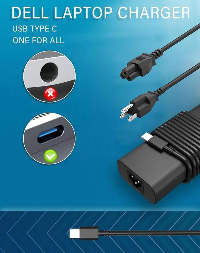 Alt view image 2 of 7 - 2024 New Slim 65W 60W  Laptop Charger USB C for Latitude 5420 5520 5320 7420 7480 7490 7320 7400  XPS 13 15 Chromebook 3100 DA65NM190 LA65NM190 Type C  Computer AC Adapter Power Cord