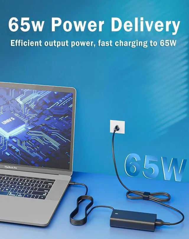Alt view image 3 of 7 - 2024 New Slim 65W 60W  Laptop Charger USB C for Latitude 5420 5520 5320 7420 7480 7490 7320 7400  XPS 13 15 Chromebook 3100 DA65NM190 LA65NM190 Type C  Computer AC Adapter Power Cord
